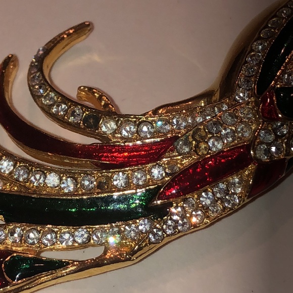Vintage Gold Tone Multicolor Enamel Rhinestone Peacock Brooch - Picture 7 of 8
